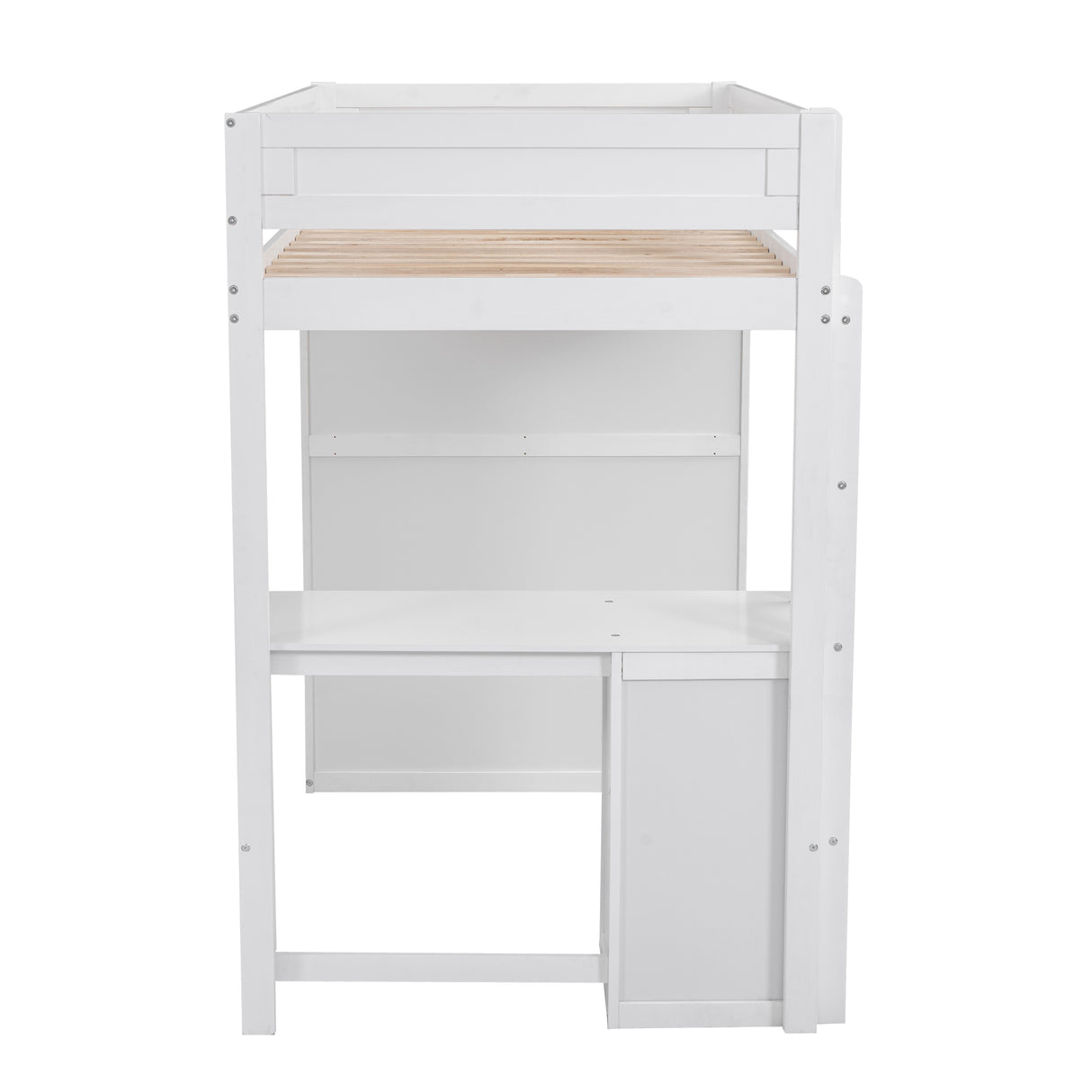 Wood Twin Size Loft Bed with Wardrobes and 2-Drawer Desk with Cabinet White