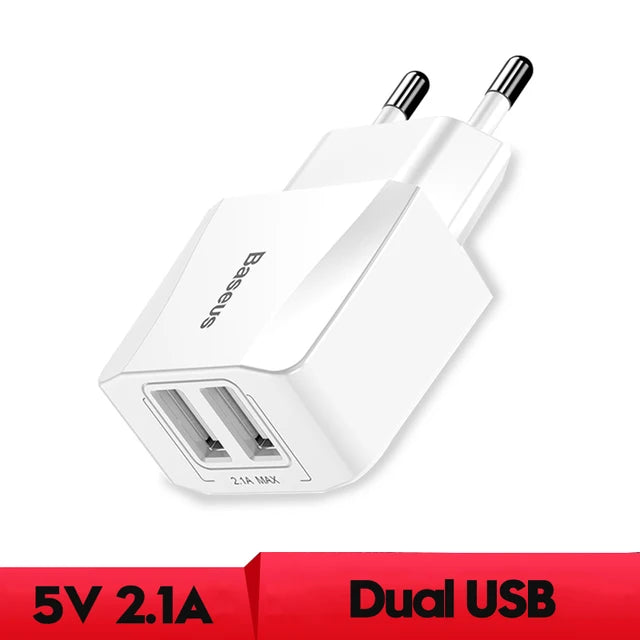 Baseus 5V 2.1A Dual USB Charger For Phone Fast Charging Charger Portable EU Plug Travel Adapter Wall charger