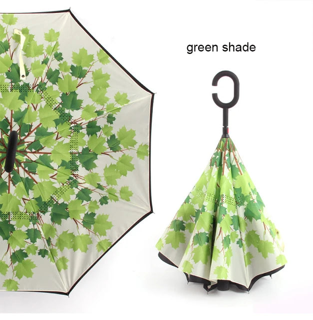 C Handle Windproof Reverse Folding Umbrella Man Women Sun Rain Car Inverted Umbrellas - V.I.P Digital Presence