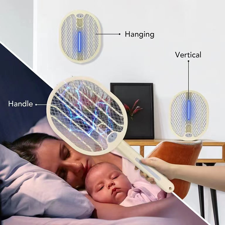 Foldable Electric Fly Swatter - Bug Zapper - Rechargeable Fly Zapper Racket Rotatable Handle Design with 3-Layer Safety Mesh - V.I.P Digital Presence