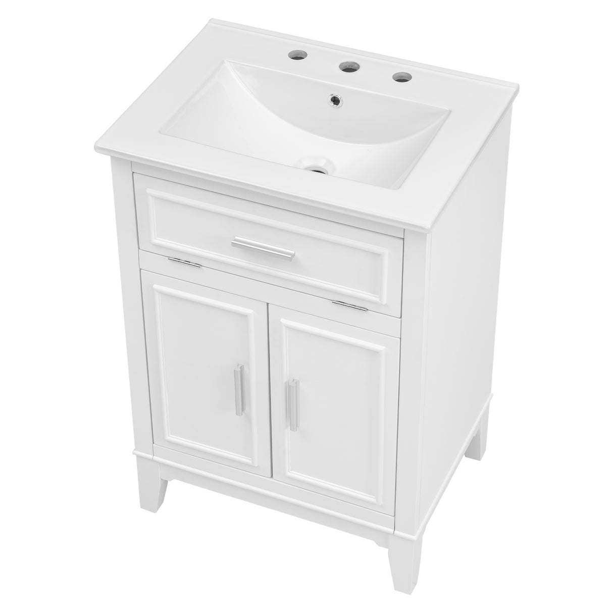 24" Bathroom Vanity with Sink, Bathroom Vanity Cabinet with One Flip Drawer and Doors, Solid Wood and MDF, White - V.I.P Digital Presence