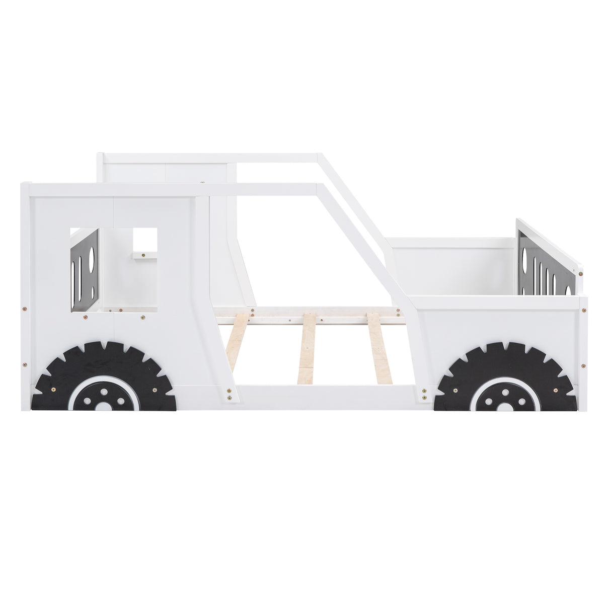 Full Size Classic Car-Shaped Platform Bed with Wheels White