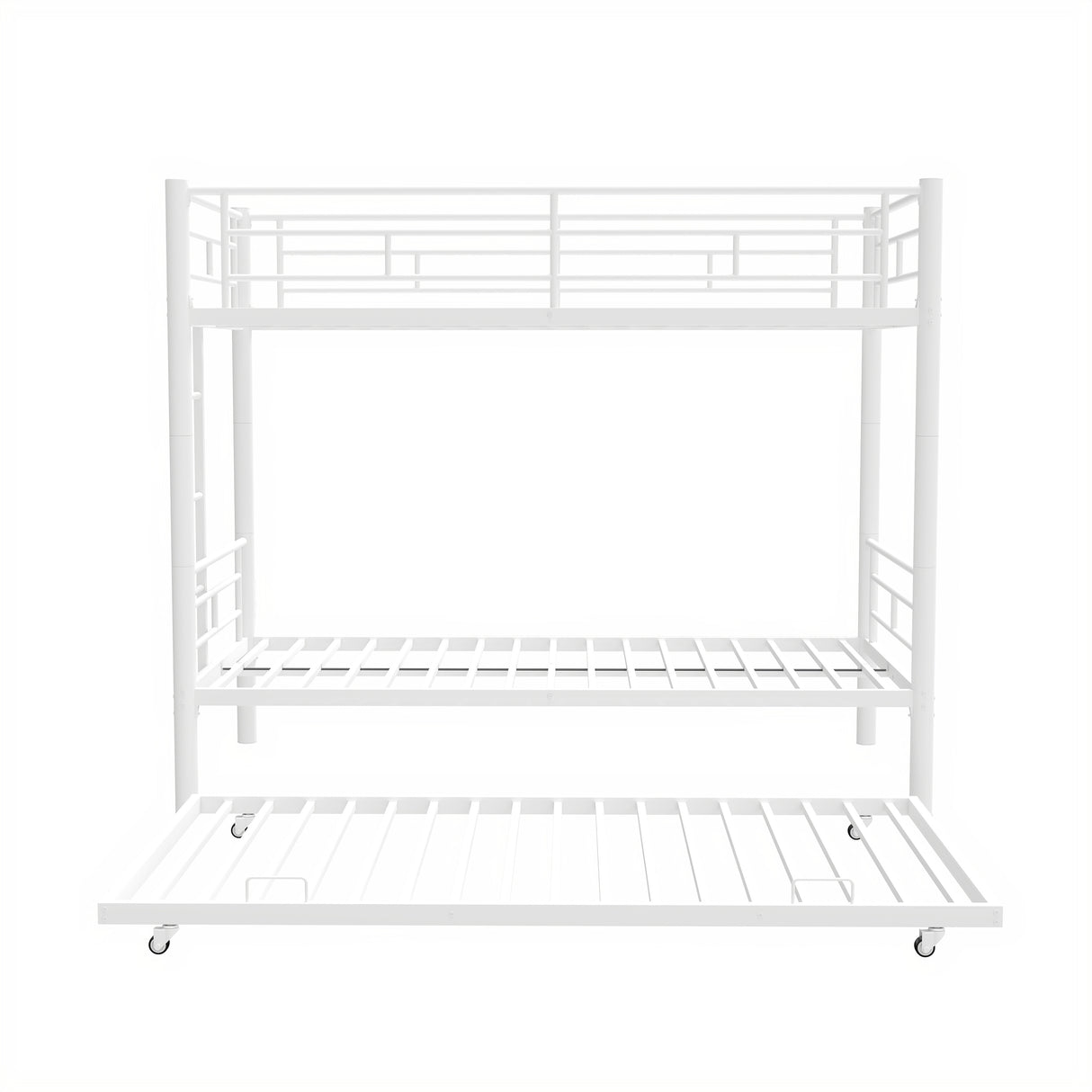 Heavy-duty Sturdy Meta Twin over Twin with Trundle Bunk Bed/l/ Noise Reduced/ Safety Guardrail/No Box Spring Needed,White - V.I.P Digital Presence