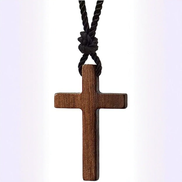 Light coffee walnut black walnut solid wood cross pendant necklace sweater chain for women - V.I.P Digital Presence