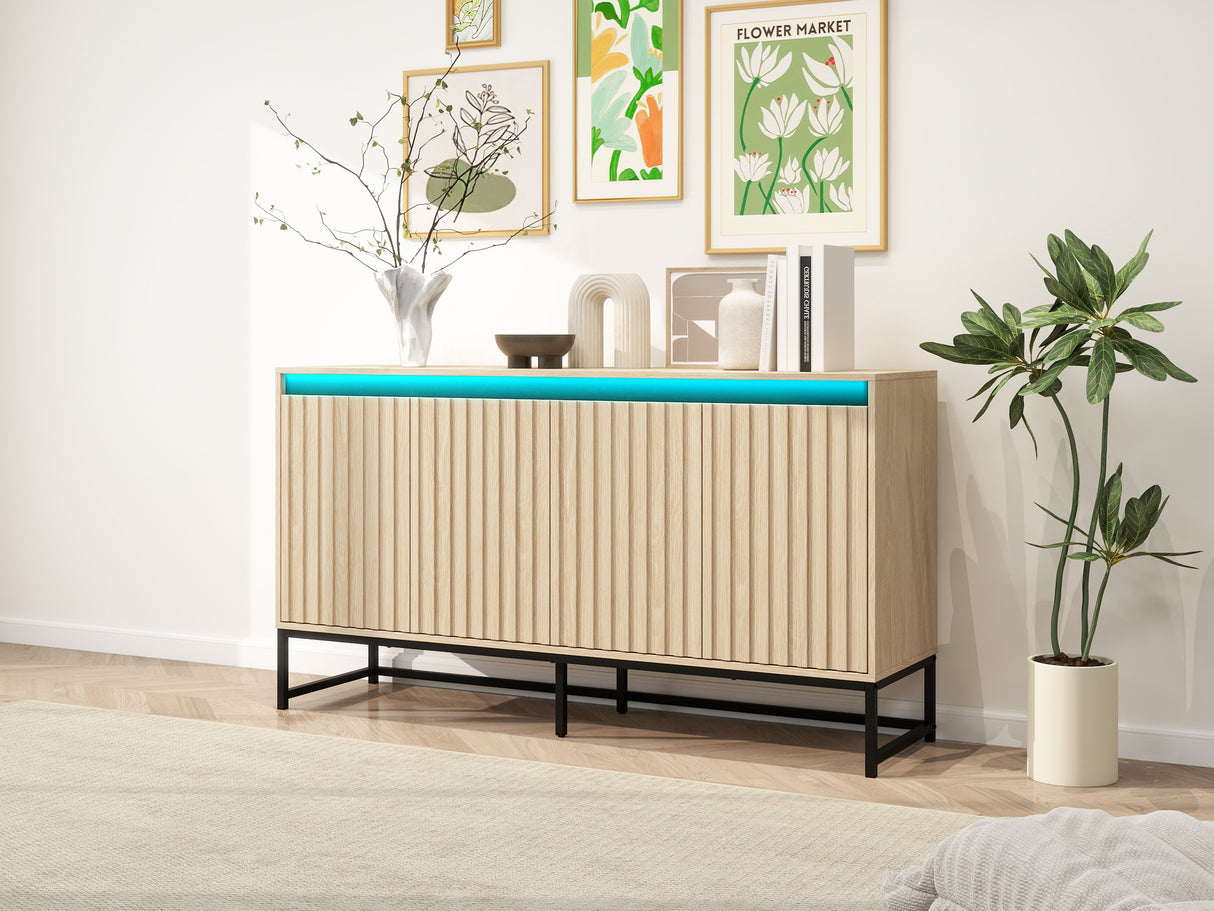 Engraved 4-door side panel with LED, self-service cabinet storage cabinet, modern coffee bar cabinet with adjustable shelves - V.I.P Digital Presence