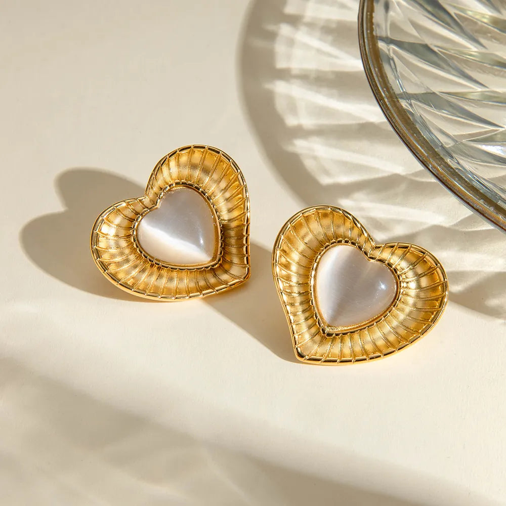 White cat eye stone earrings with niche temperament titanium steel earrings - V.I.P Digital Presence
