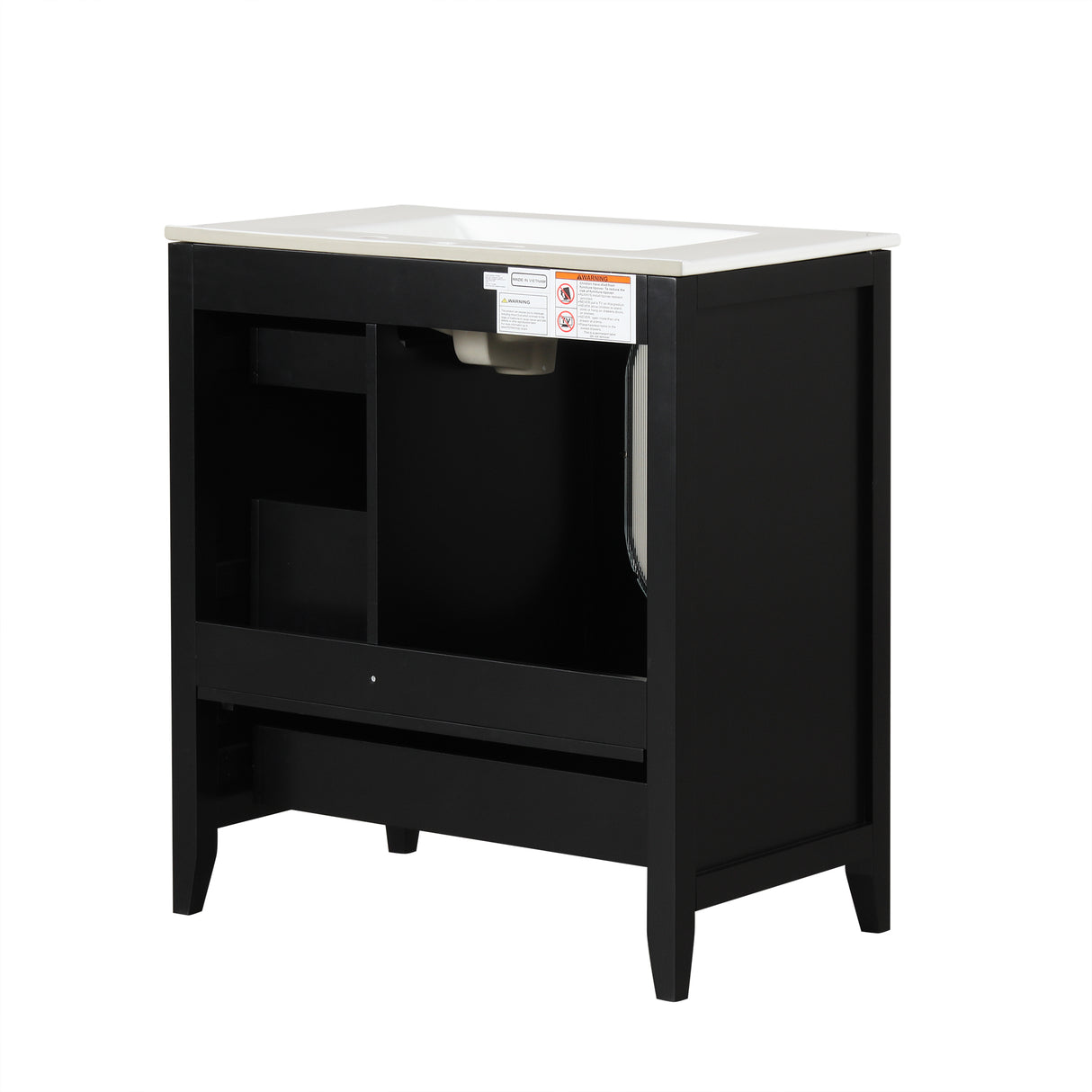 30" Bathroom Vanity with Sink, Bathroom Vanity Cabinet with Three Drawers and Door, Solid Wood and MDF, Black - V.I.P Digital Presence