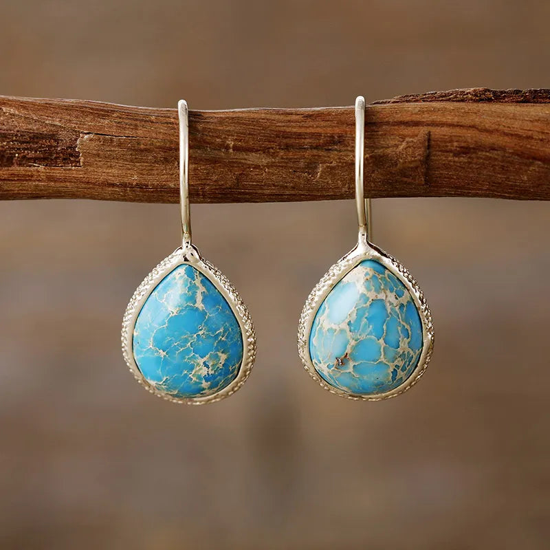 Copper Natural Stone Teardrop Shape Earrings - V.I.P Digital Presence