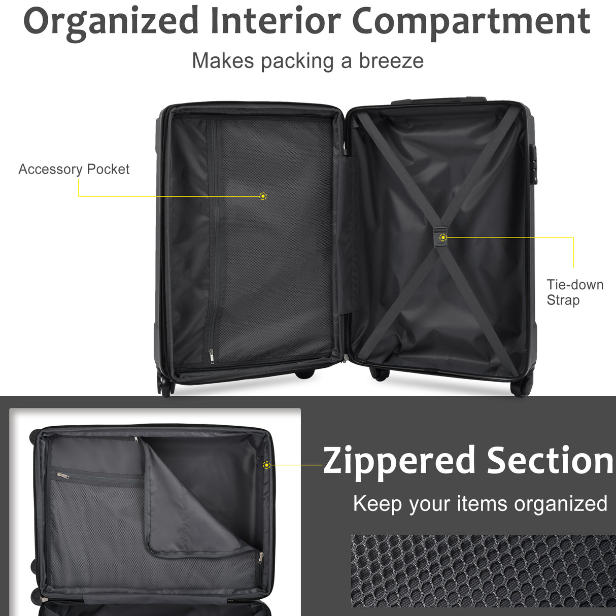 Hardshell Luggage Spinner Suitcase with TSA Lock Lightweight Expandable 28'' (Single Luggage) Black + ABS + 28 Inch