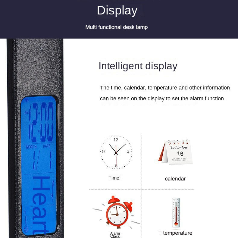 Folding alarm clock, time display, learning, reading, business, office, adjustable light, eye protection desk lamp - V.I.P Digital Presence