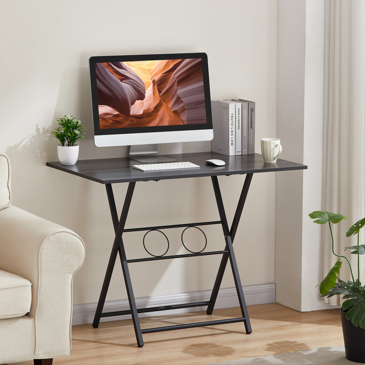 Small foldable office desk, suitable for small spaces, living rooms, multifunctional computer desks, writing workstations, - V.I.P Digital Presence