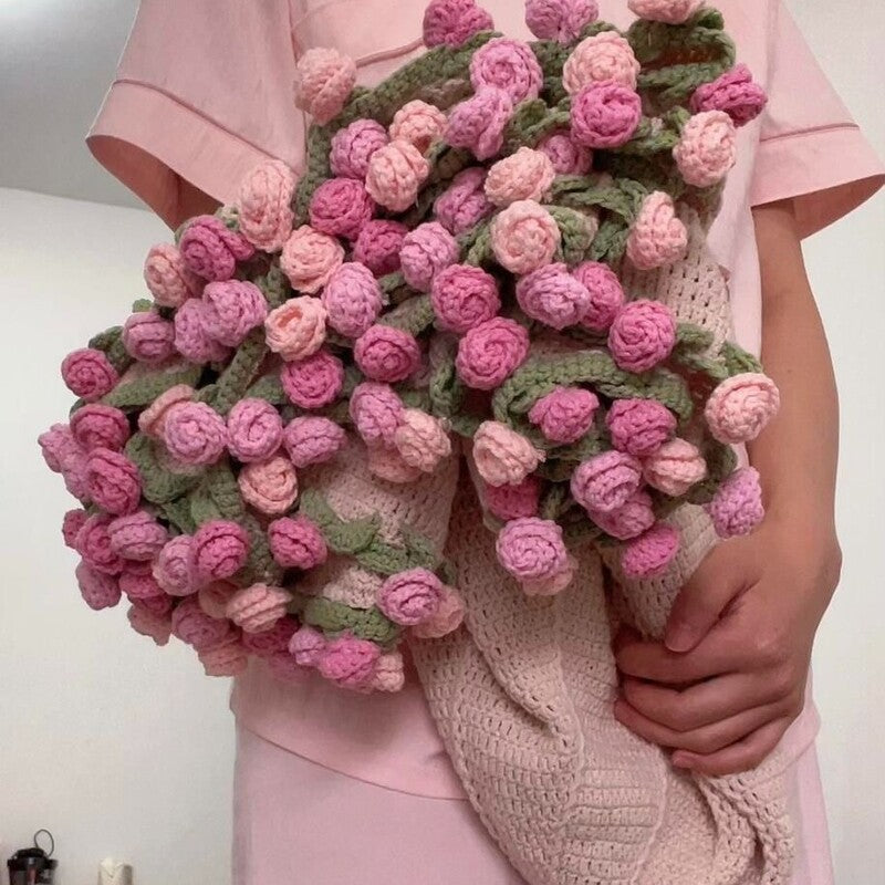 60cm New Creative Rose Bouquet Blanket (Finished), Crocheted Flower Bouquet Gift for Girlfriend - V.I.P Digital Presence