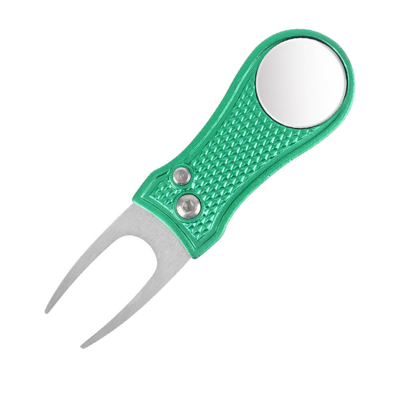 Horquilla de golf verde con mango de aluminio, herramienta de reparación de resorte plegable, regalo nuevo