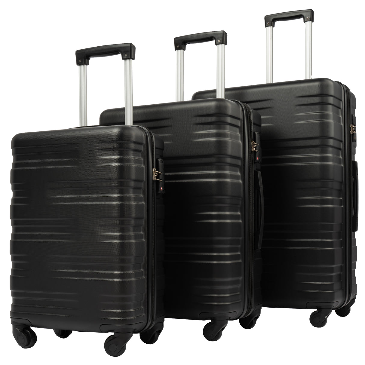 Hardshell Luggage Sets 3 Pcs Spinner Suitcase with TSA Lock Lightweight 20''24''28'' Black + ABS