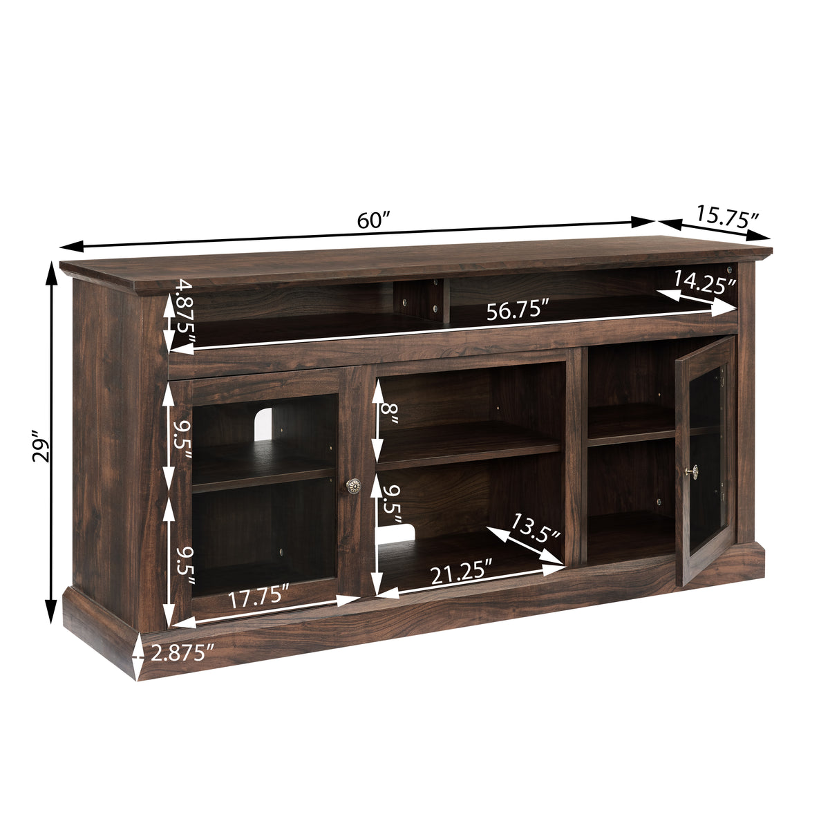 Contemporary TV Media Stand Modern Entertainment Console with 18" Fireplace Insert for TV Up to 65" with Open - V.I.P Digital Presence