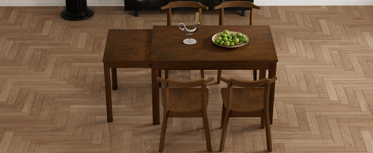 TOPMAX 65 "5-piece set with wheels and expandable dining table set 17.7" pull-out side table and small dining chair Brown