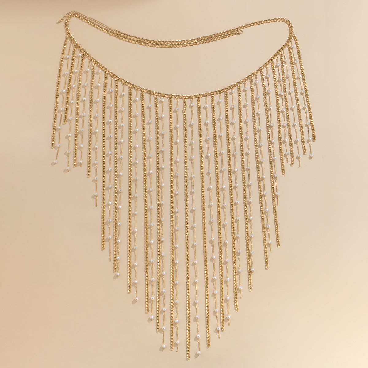 Fashionable electroplated metal aluminum chain geometric set clothing with simple tassel imitation pearl waist chain - V.I.P Digital Presence