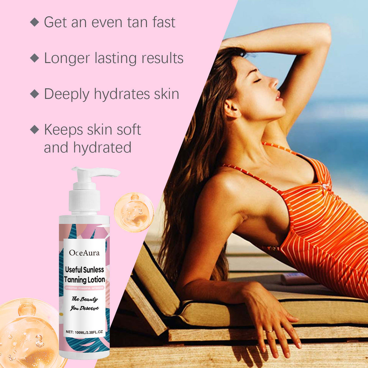 Loción bronceadora de verano para exteriores, suave, hidratante, refrescante y reparadora, gel para piel bronceada con efecto trigo.