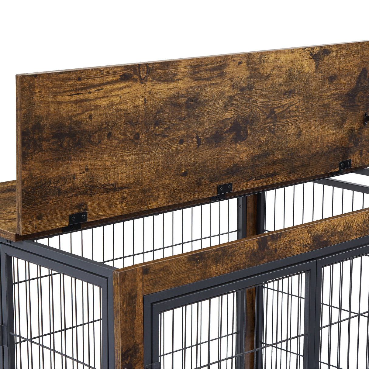 Furniture Style Dog Crate Side Table on Wheels with Double Doors and Lift Top. Rustic Brown, 31.50'' W x 22.05'' D x 25'' H. - V.I.P Digital Presence