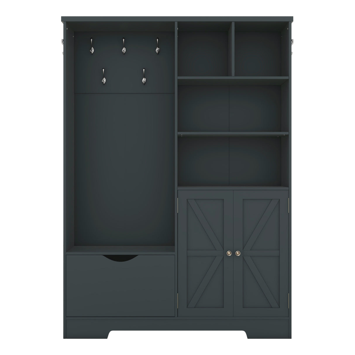 Multi-functional Hall Tree with Storage Shelves Drawers and Cabinet, Elegant Hallway Shoe Cabinet with Bench Antique Blue - V.I.P Digital Presence