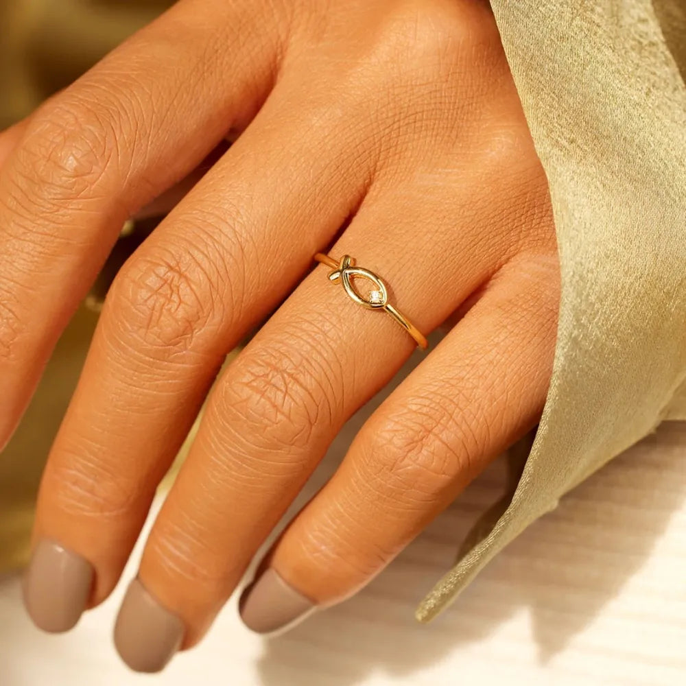 925 Sterling Silver Inlaid Zircon Fish Ring - V.I.P Digital Presence