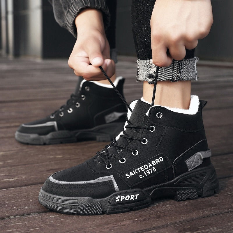 Cotton shoes, winter men's shoes, high top Martin boots, Bumblebee work boots, large size, medium top, fashionable shoes, men's boots, trendy shoes - V.I.P Digital Presence