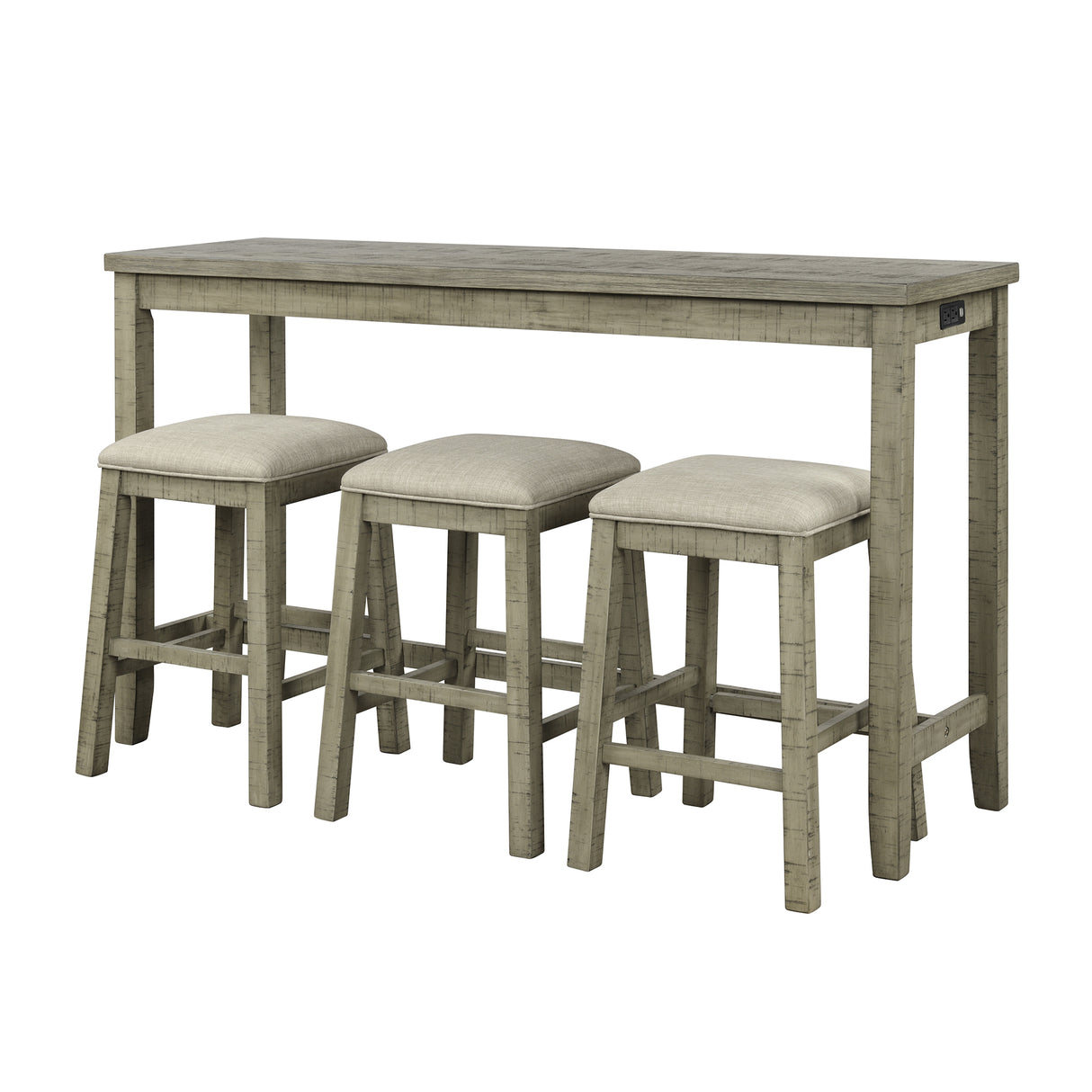 TOPMAX 4 Pieces Counter Height Table with Fabric Padded Stools,Rustic Bar Dining Set with Socket,Gray Green - V.I.P Digital Presence