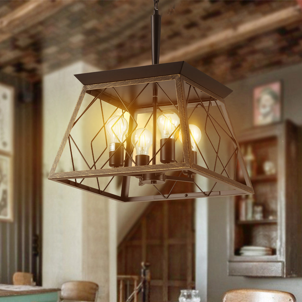 Farmhouse Chandelier 4-Light Vintage Antique Chandeliers Light Fixture For Kitchen Dining Room Living Room(No Bulbs) - V.I.P Digital Presence