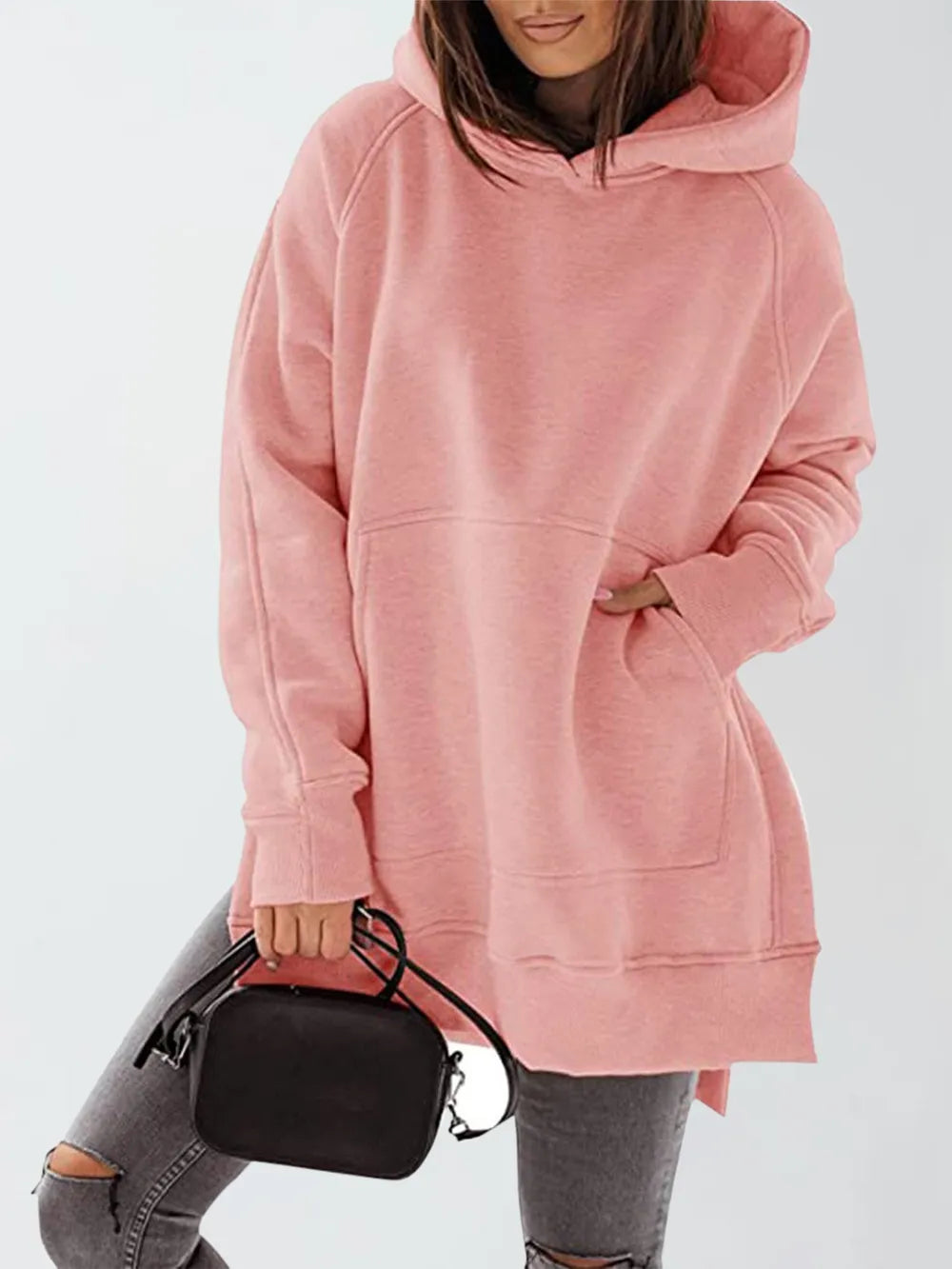 Slit Pocketed Raglan Sleeve Hoodie - V.I.P Digital Presence