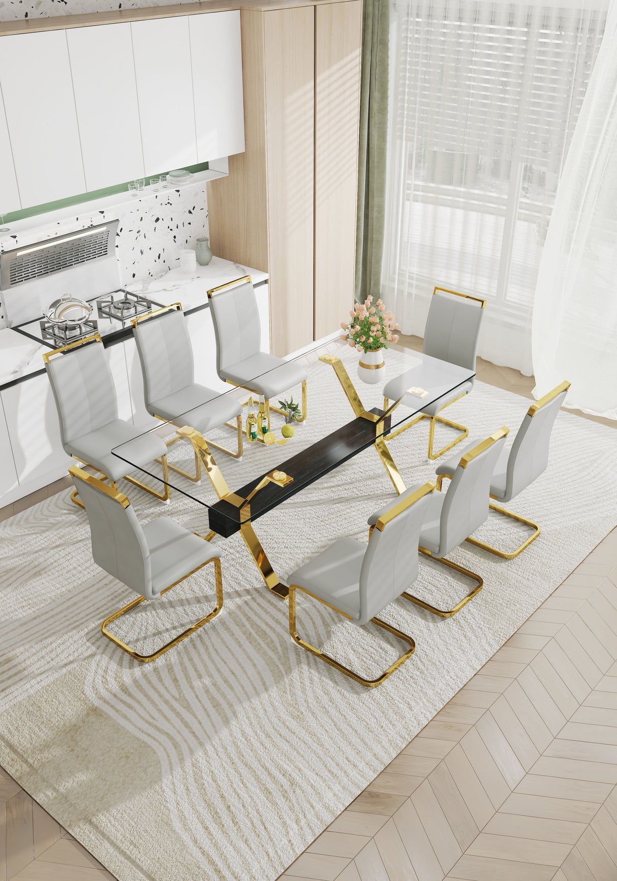 Dining table Modern tempered glass dining table Large modern office desk - V.I.P Digital Presence