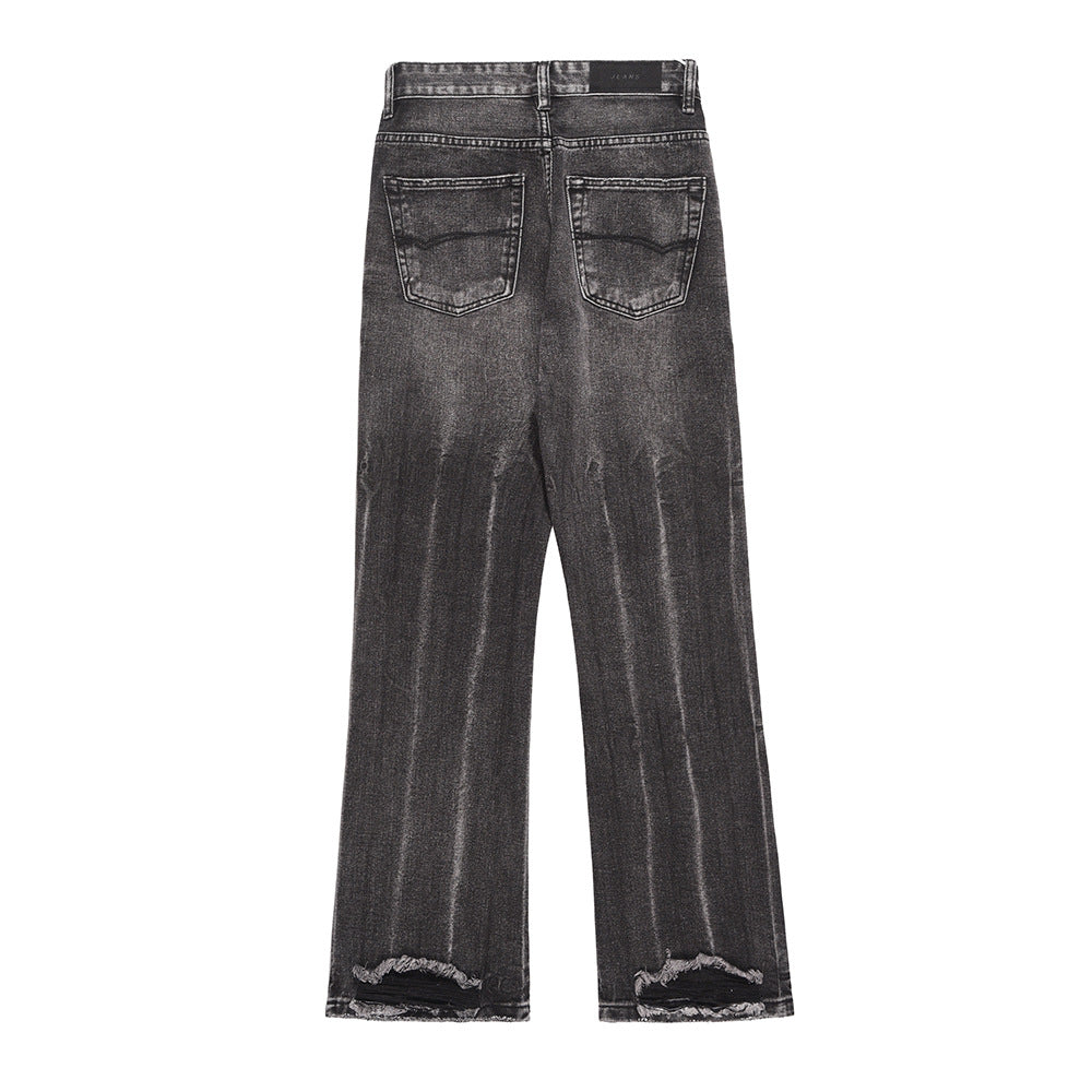 Washed Distressed Wide-Leg Jeans Men's European and American Punk INS Personalized Loose Hole Frayed Flare Pants - V.I.P Digital Presence