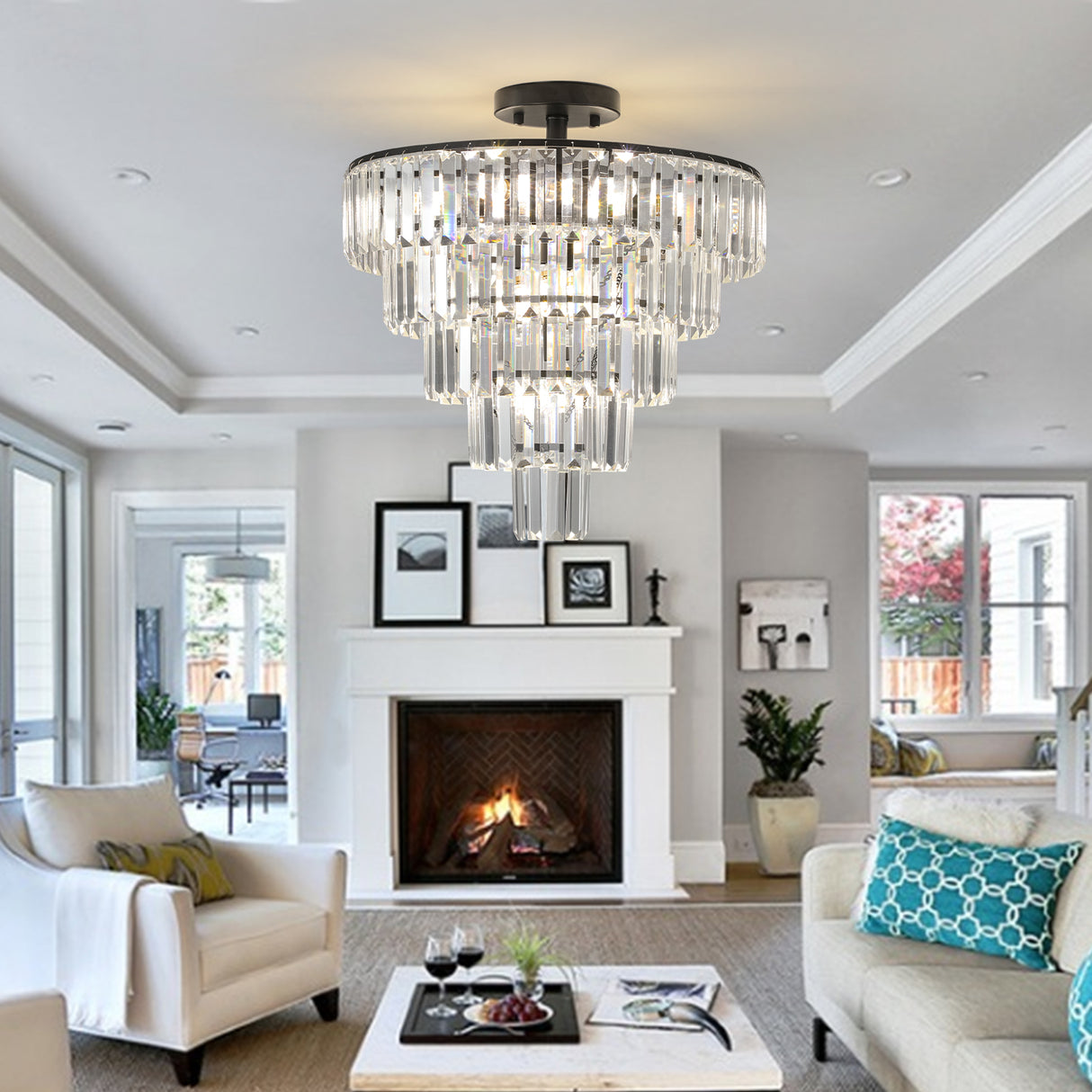 Black large crystal chandelier, modern style chandelier, dining room, living room, bedroom - V.I.P Digital Presence