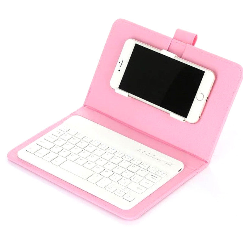 Funda de teclado inalámbrico portátil de cuero sintético para iPhone, teléfono móvil protector con teclado Bluetooth para iPhone y teléfono Android.