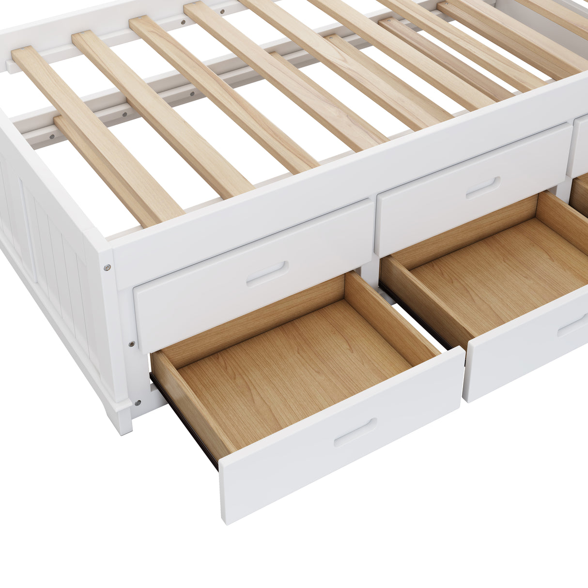 Solid Pine Captain Bookcase Bed with Trundle Bed and 3 Spacious Under Bed Drawers in Casual,Full, White+Walnut - V.I.P Digital Presence