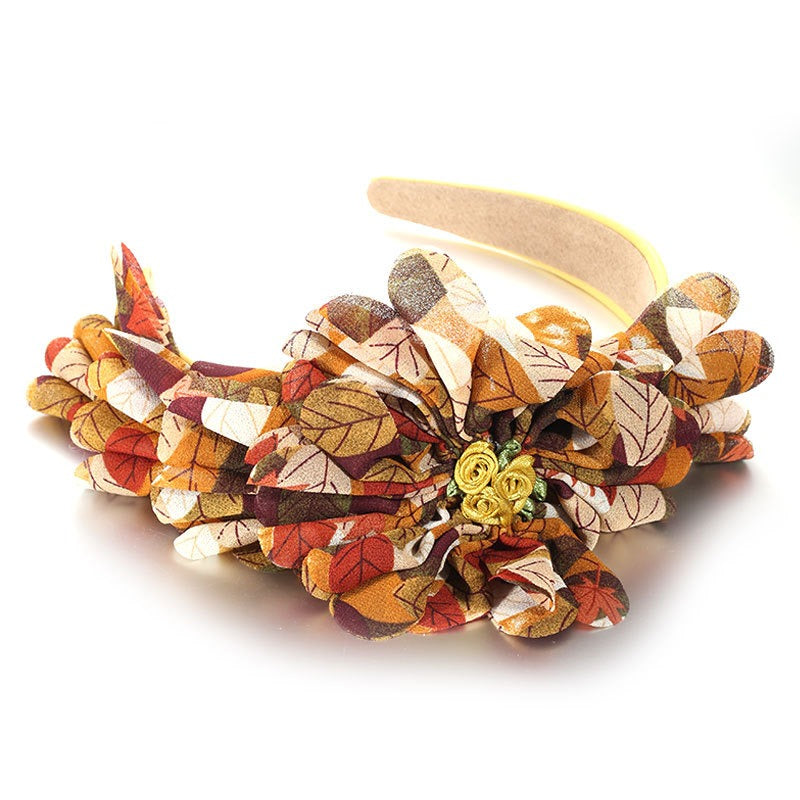 Exaggerated fabric oversized flower and leaf pattern headband - V.I.P Digital Presence