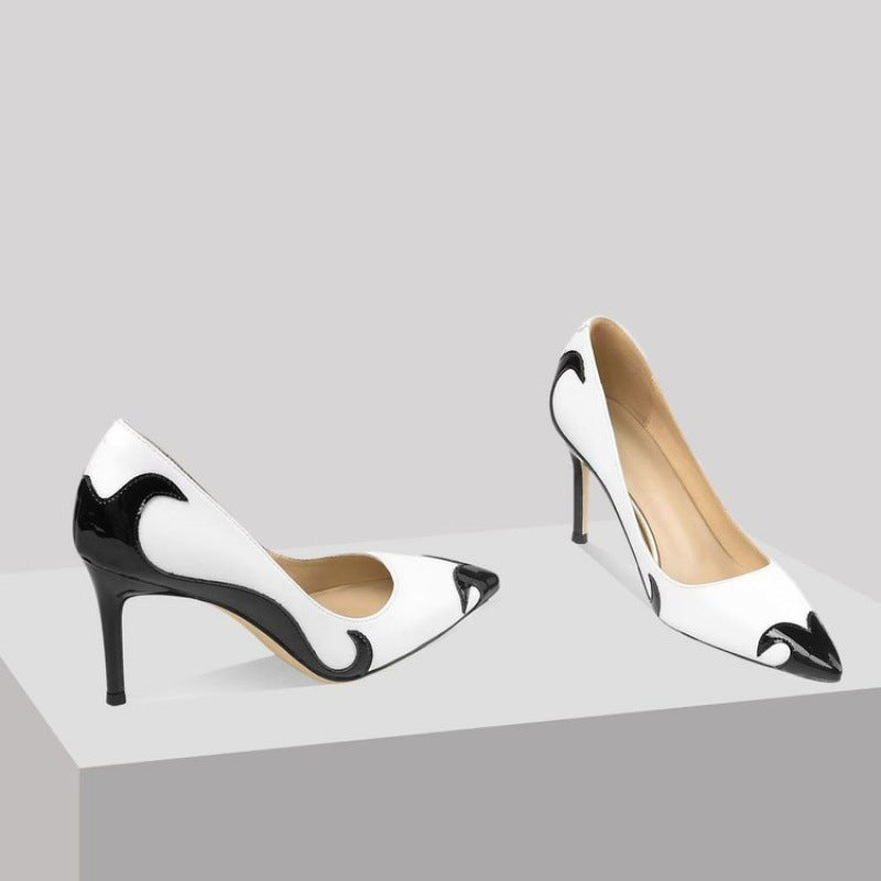 Red and green dragonfly pointed slender heel banquet women's shoes color blocked single shoes for women - V.I.P Digital Presence