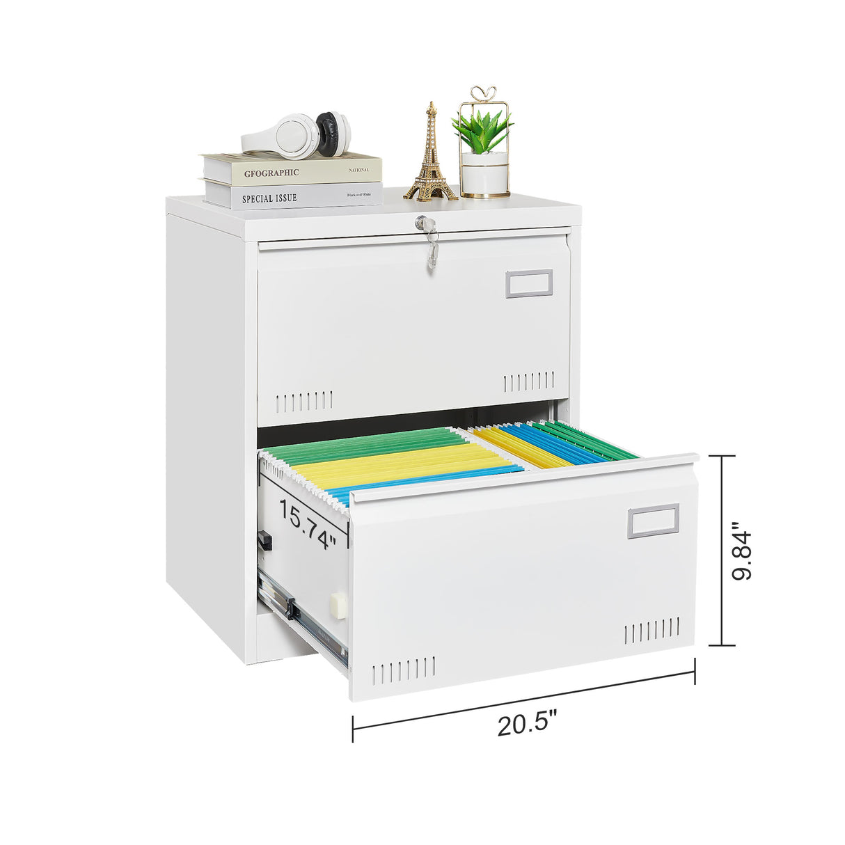 Horizontal file cabinet, 2 drawers, white file cabinet with lock, metal file cabinet with lock, 3 drawers, legal office cabinet - V.I.P Digital Presence