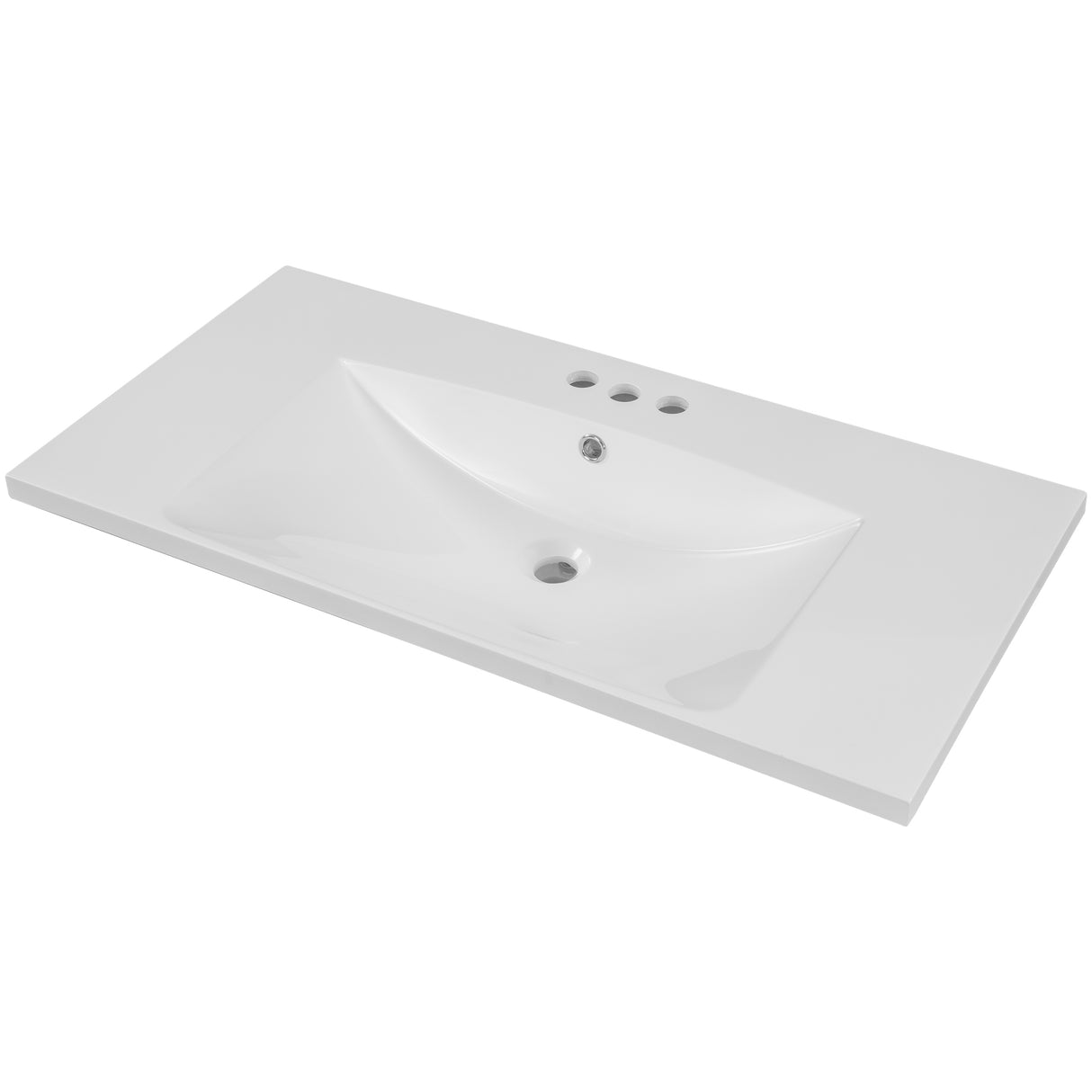 36" Single Bathroom Vanity Top with White Basin, 3-Faucet Holes, Ceramic, White - V.I.P Digital Presence