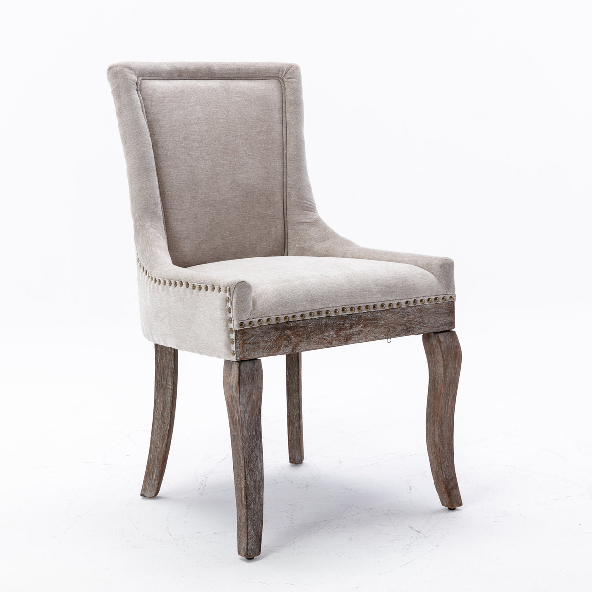 Ultra Side Dining Chair Thickened fabric chairs with neutrally toned solid wood legs Bronze nail head Set of 2 Beige