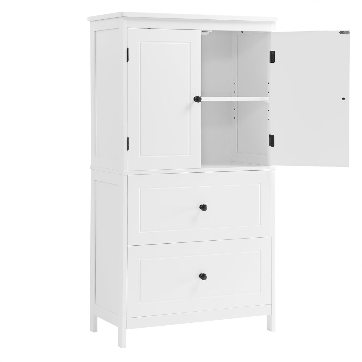 Bathroom Storage Cabinet, Cabinet with Two Doors and Drawers, Adjustable Shelf, MDF Board, White - V.I.P Digital Presence