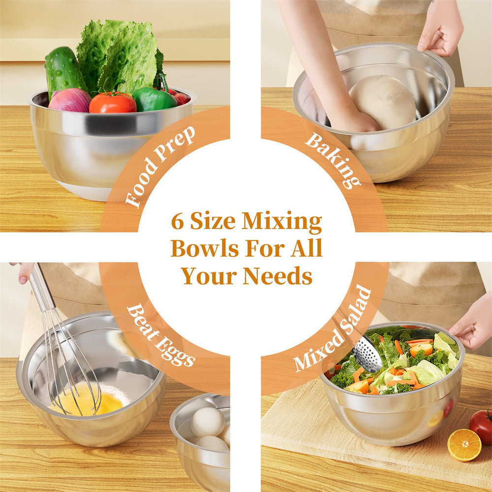 Stainless Steel Mixing Bowl with Lid, Thickened, Multi-functional: Beating, Grating, Stirring, Baking, Salad, Dough Making - V.I.P Digital Presence