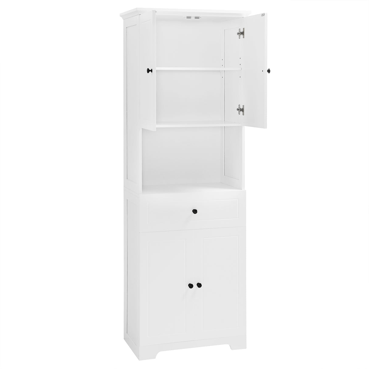 Tall Bathroom Cabinet with Four Doors, Large Storage Space Open Shelve, Upper Storage Cabinet, Whit - V.I.P Digital Presence