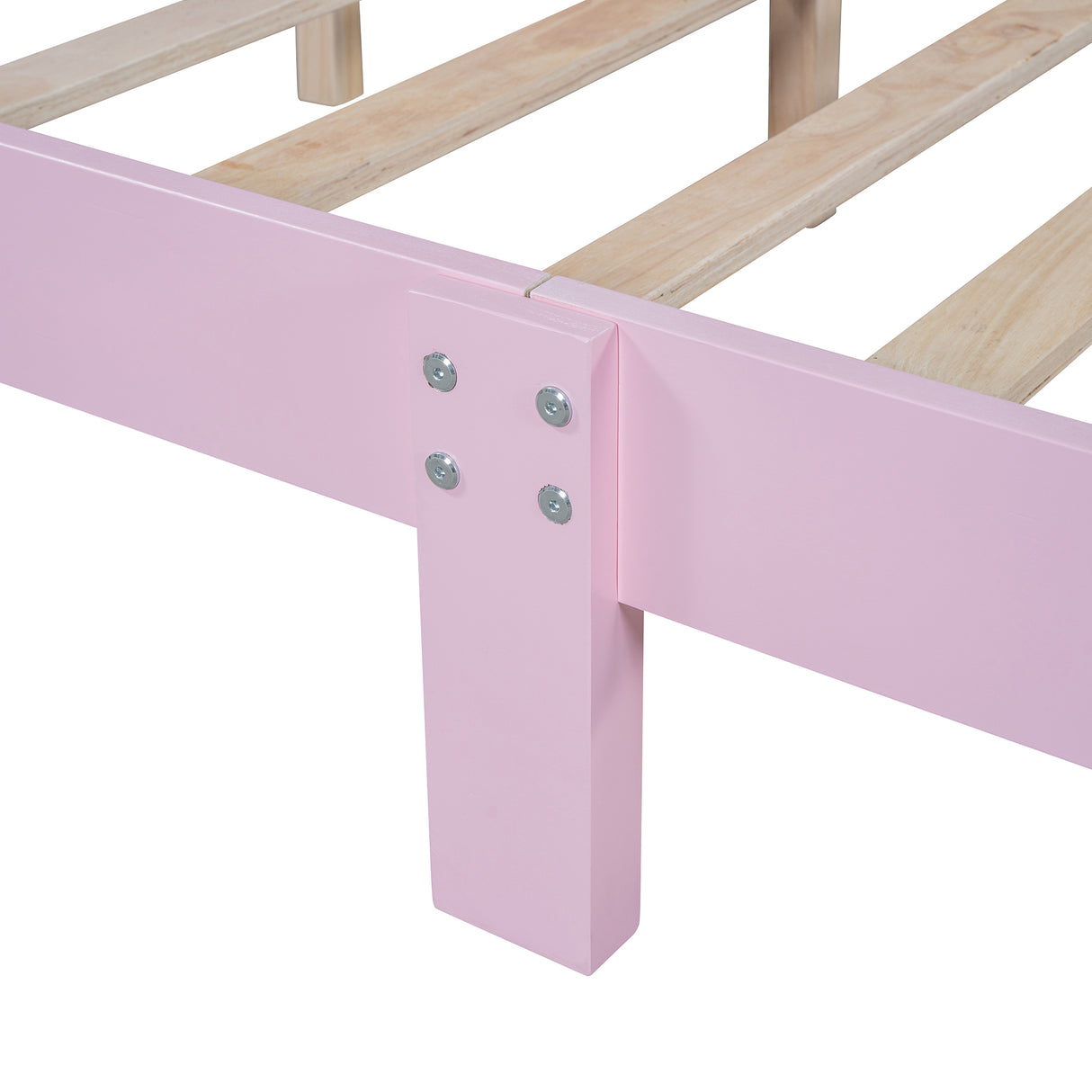 Full Size Wood Platform Bed Frame, Retro Style Bed with Rectangular Headboard,No Need Box Spring,Pink - V.I.P Digital Presence