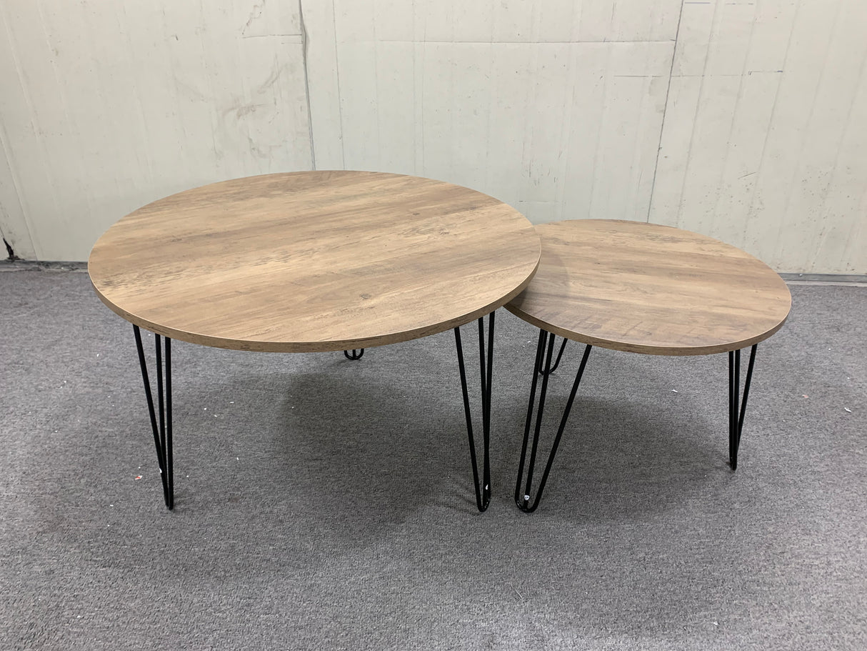 27.56'' Round Nesting Coffee Table Set of 2, Circular Nesting End Table Set Sturdy Metal Base for Living Room, bedroom, Brown - V.I.P Digital Presence
