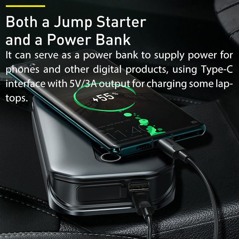 Baseus 1000A Car Jump Starter Power Bank 12000mAh Portable Battery Station For 3.5L/6L Car Emergency Booster Starting Device - V.I.P Digital Presence