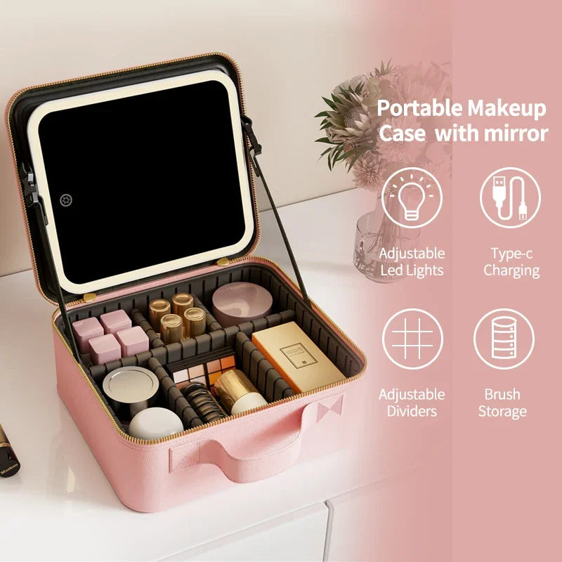 Light Up Box Vanity Organizer Portable Makeup Bag Mirror With Led Light - V.I.P Digital Presence