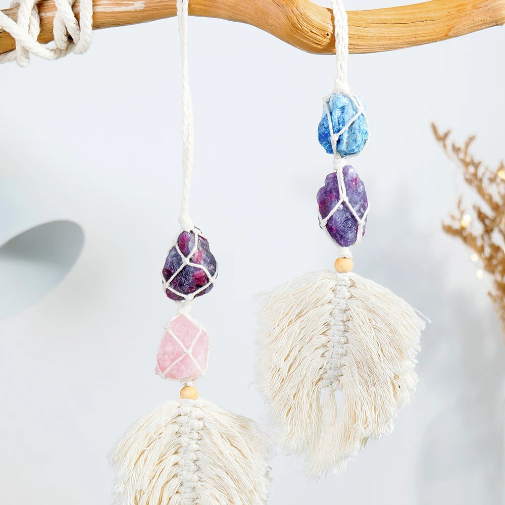 Natural Crystal Raw Stone Handmade Weave Dreams Catcher Car Hanging Pendant Healing Amethyst Window Ornament Home Decoration - V.I.P Digital Presence