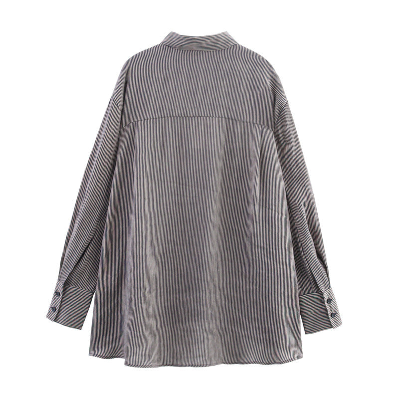 Style Women's Fashion Casual Loose Long Sleeve Striped Shirt - V.I.P Digital Presence