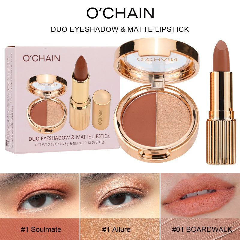 O'CHAIN Pearlescent two-color eyeshadow Matte lipstick does not fade and does not stick to the cup powdery delicate eyeshadow palette - V.I.P Digital Presence