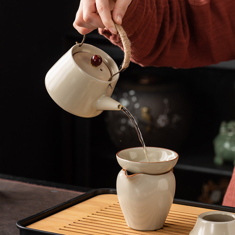 Ru Kiln Chinese Kung Fu Tea Set Household Ceramic Xishi Pot Hovering Cover Bowl Tea Cup Set - V.I.P Digital Presence